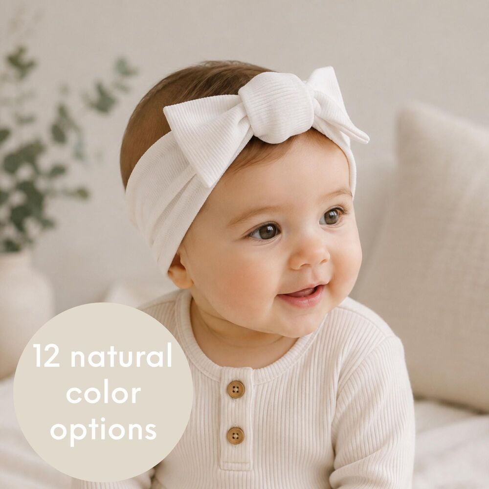 Minimalist Organic Cotton Ribbed Baby Bow | Neutral Top Knot Headband
